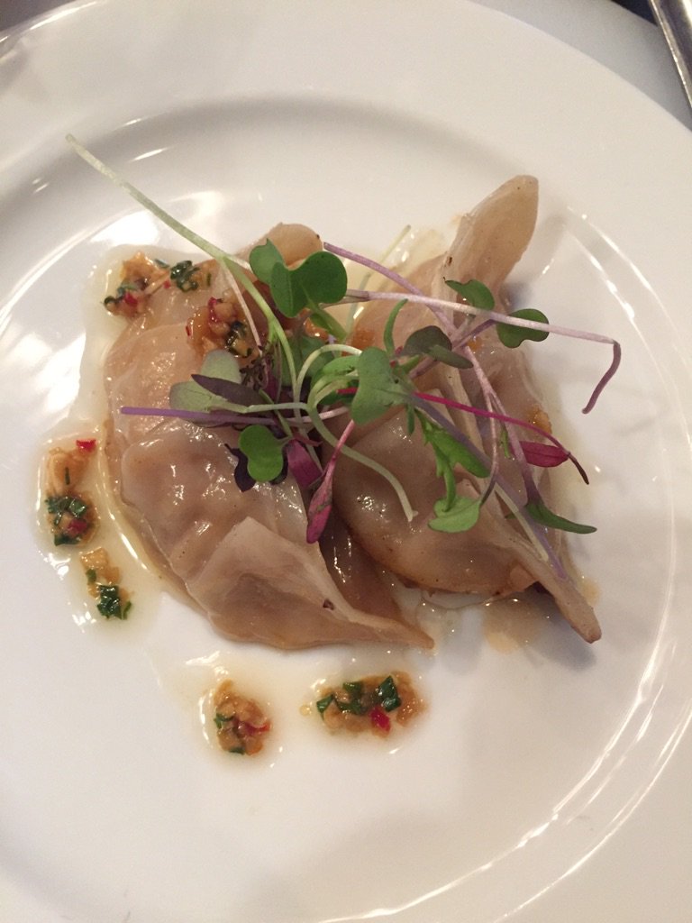 cookphilly's tweet photo. First finished plate from brsugar526 + Sandy: pork + chive potstickers with ginger scallion sauce #DimSumFun https://t.co/DeW0IwGHeA