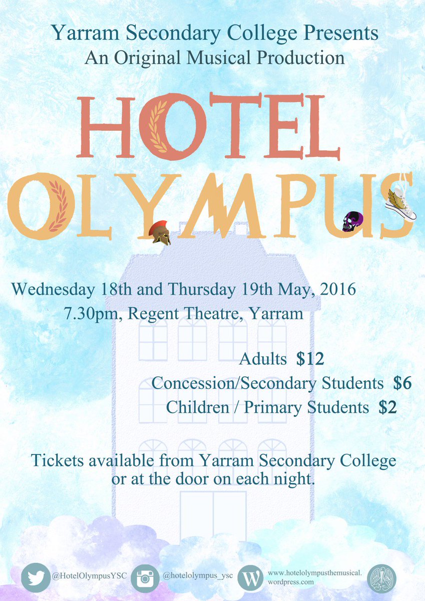 HotelOlympusYSC's tweet photo. Tickets are now available to purchase for Hotel Olympus! #HotelOlympus #gippsland… https://t.co/xaAhy9ClZl https://t.co/yWmuLHZyhk
