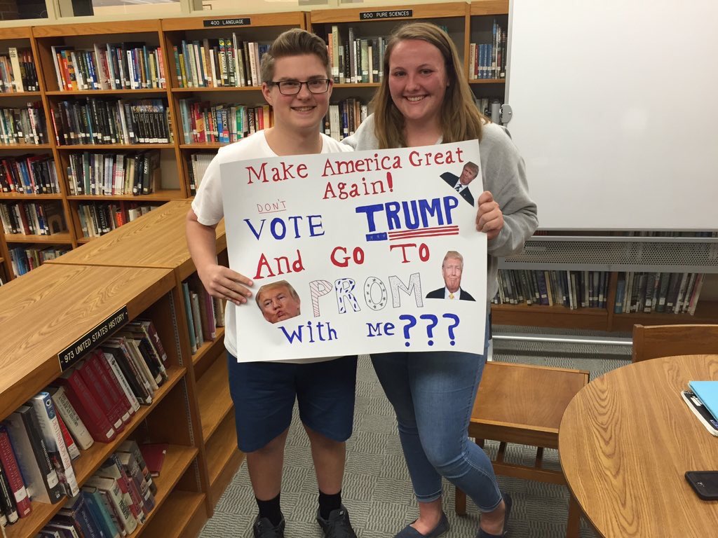 PompPromposals's tweet image. Ali Ostar chose to Make America great again by saying yes to prom with Jack Hanson!