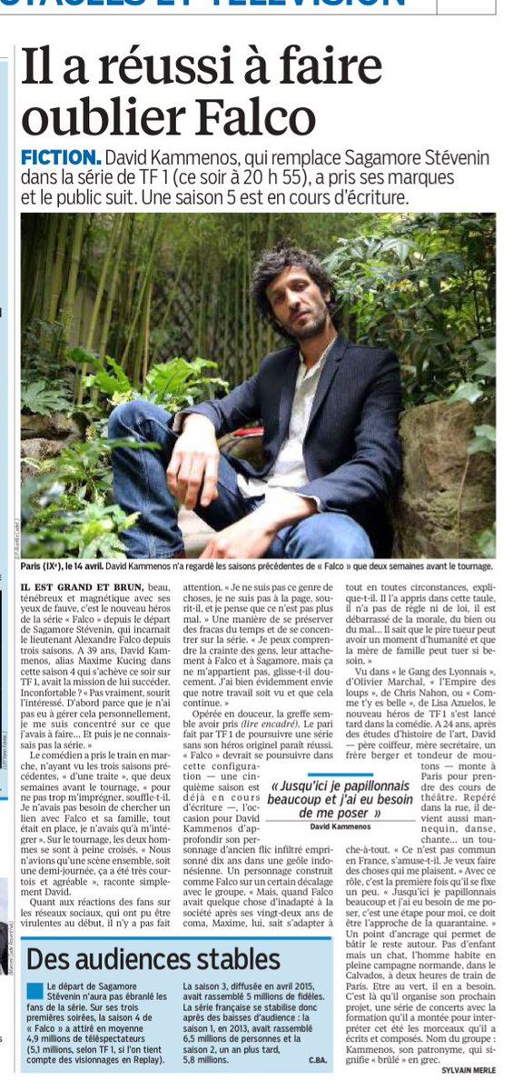 MayCarcabal's tweet photo. Ce soir final de #Falco #TF1. @DavidKammenos a pris ses marques pour @sylerm ds @le_Parisien. Good read https://t.co/4zaCsEnBv9