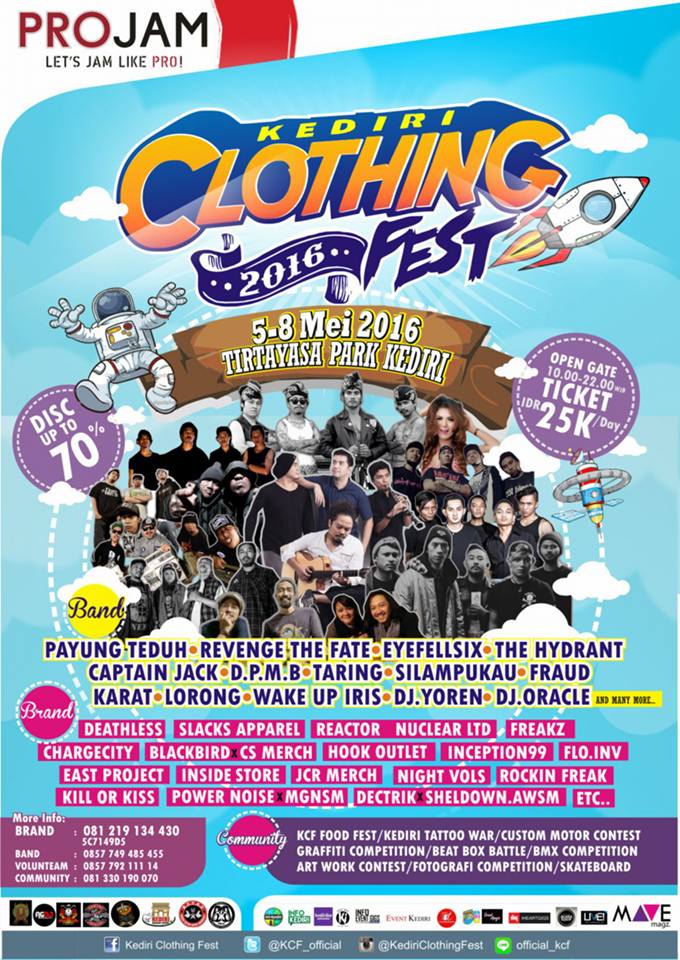 Kediri Clothing Fest 2016 | 7 Mei at Tirtoyoso Park, Kediri | Jam 21:00 | HTM 25rb