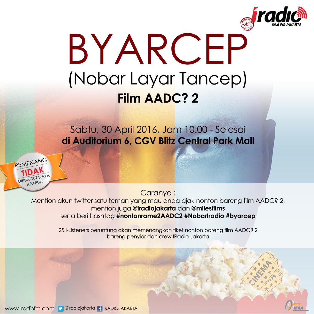 iSwaraJKT's tweet photo. Ayo nonton AADC2 bareng! Mention 1 teman yang mau diajak & @milesfilms #NontonRame2AADC2 #NobarIRadio #BYARCEP https://t.co/JtfIFrQiCQ