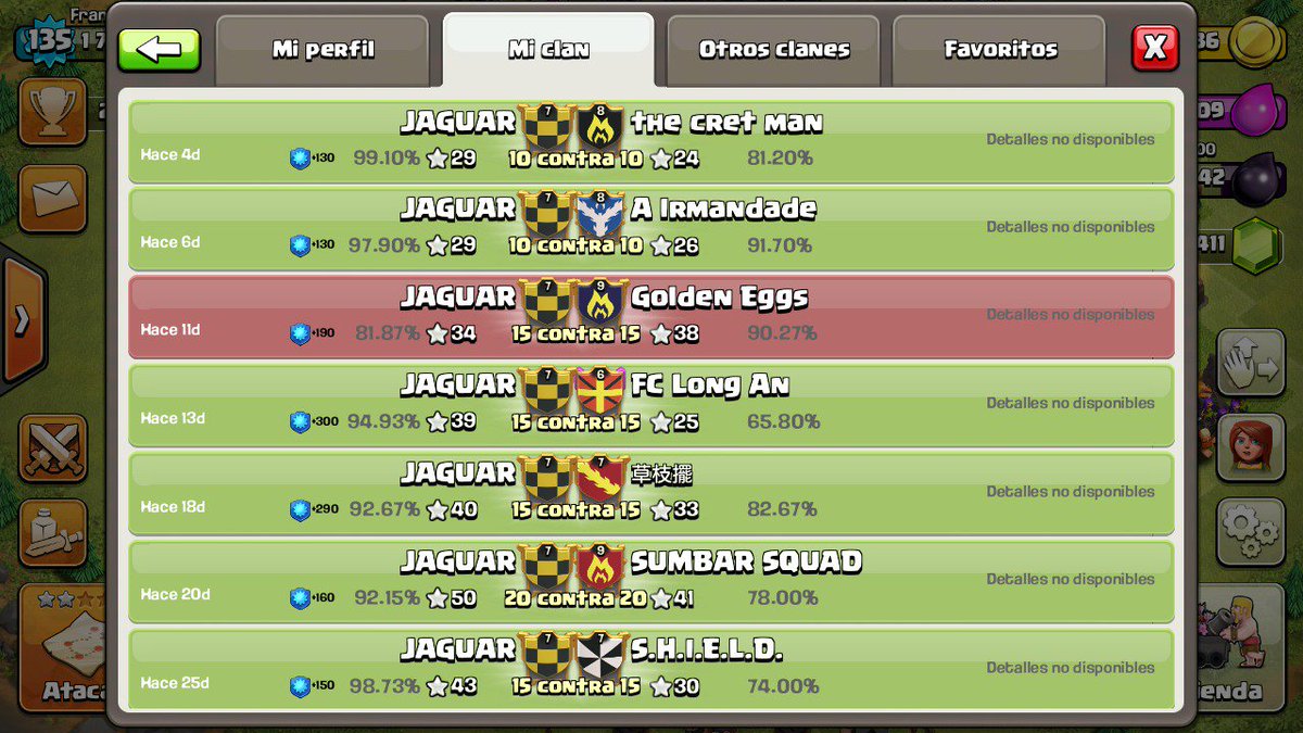JaguarCoC's tweet photo. Termino nuestra racha de #61consecutivas. Felicidades a todo el clan y a empezar una nueva onda verde! 💪 https://t.co/lCbJvBb2EZ