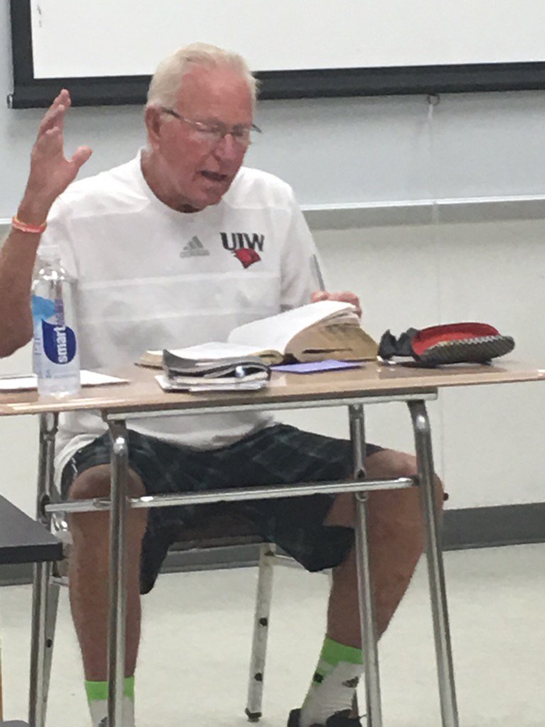 JohnUIW_AD's tweet photo. UIW Tennis guru, Coach John Newman, taught a powerful word today in bible study.  "What do you bring to the table?" https://t.co/vTOgCQZWEh