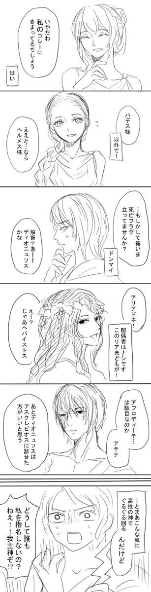 「オリンポスで一番美しいと思うのは誰?」
配偶者・恋人は無しで、公式ミス・オリンポスからスタート。 