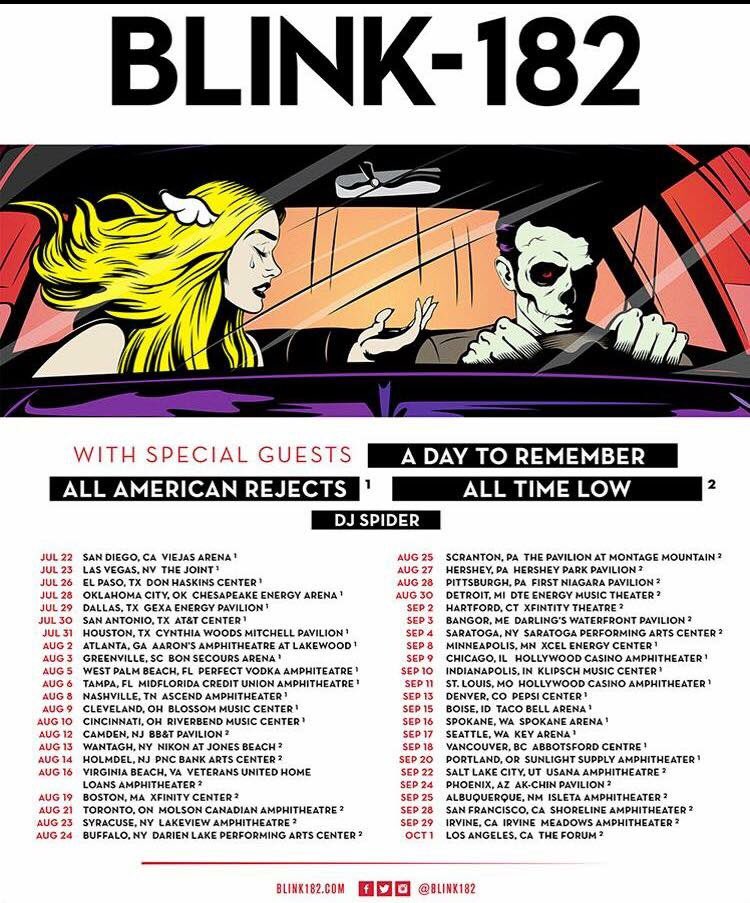 KRZQNMS's tweet photo. Earlier today, @blink182 & @WhereisADTR #tour dates were announced. #Blink182 #ADTR #WhereIsADTR #RT https://t.co/Ys8Cnrl4OV