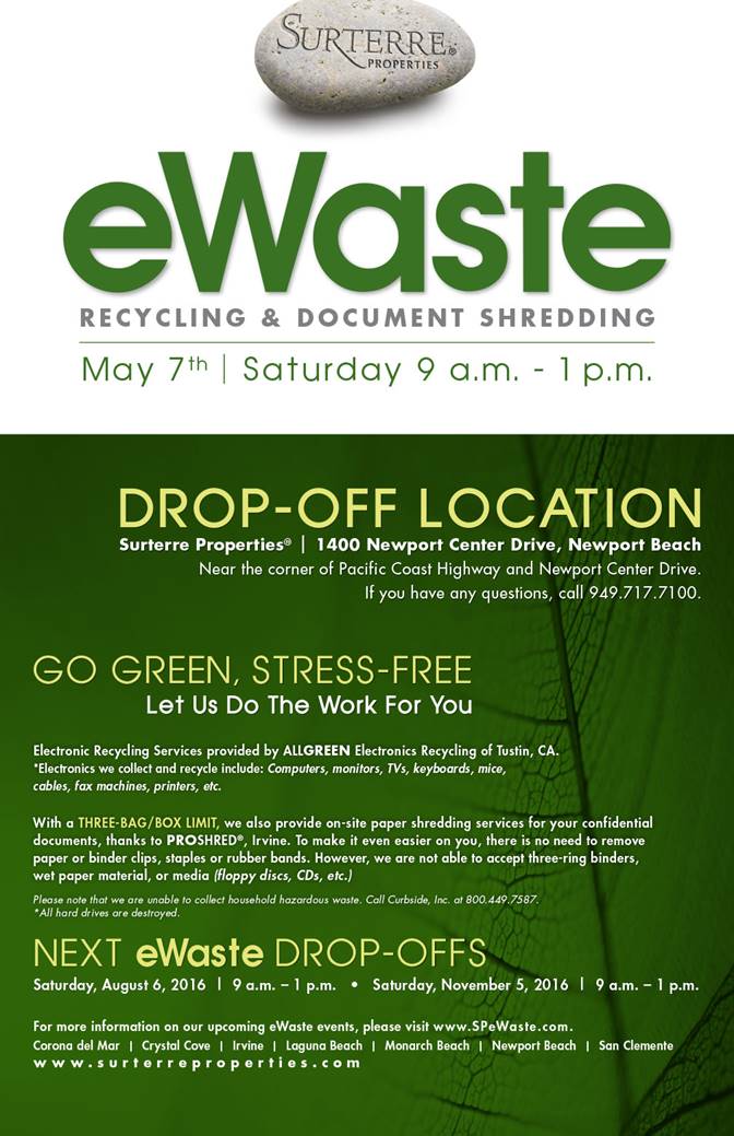 liveyourdreamOC's tweet photo. Join us for our eWaste event Saturday May 7th from 9a.m. - 1p.m. #ewaste #surterreproperties #realestate #recycling https://t.co/bI64ARiTWD