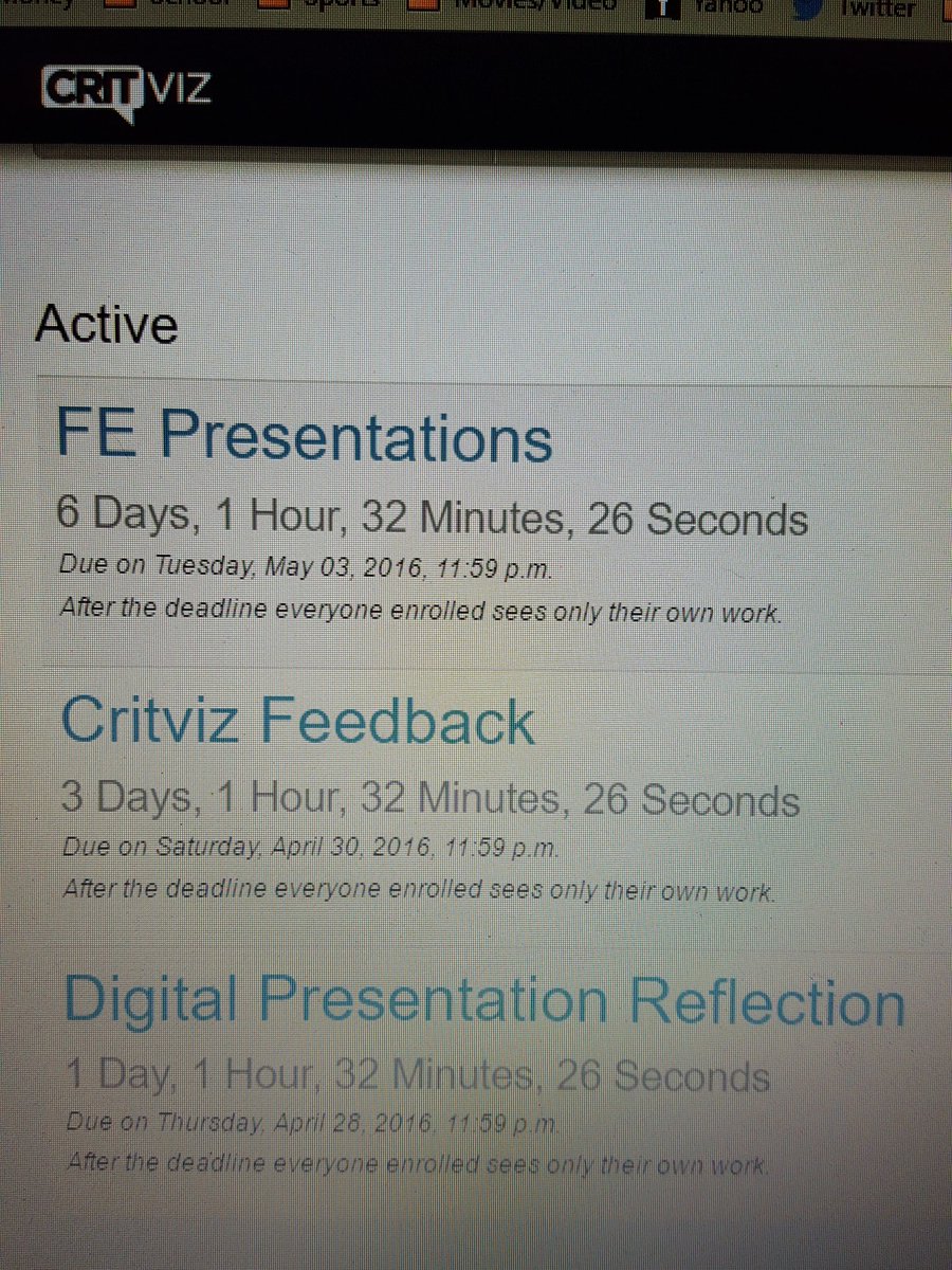 NickCoCEE300's tweet photo. Remaining assignments due on Critviz. Be sure to remember and complete it all #cee300 https://t.co/eB3nl2E8ib