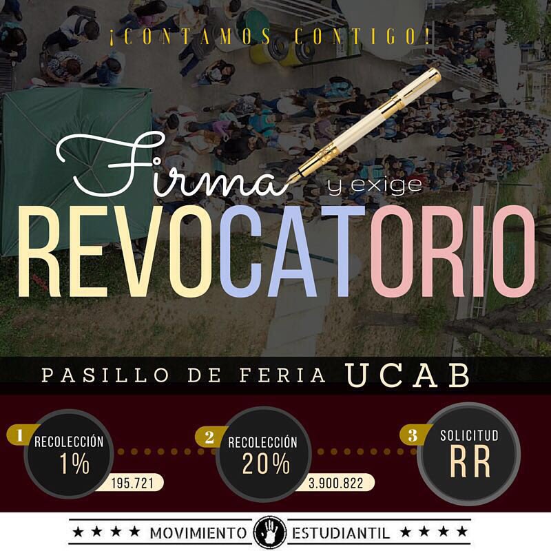 ucabme's tweet photo. Los #Ucabistas firmamos y exigimos #Revocatorio nos vemos hoy en el pasillo de feria desde las 7AM a 7PM ¡Difunde! https://t.co/9XBWYZuxbg