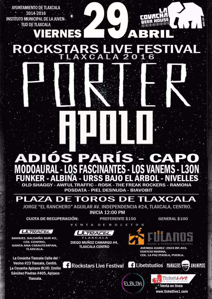 Pueblalike's tweet photo. 29 de Abril llega a #Tlaxcala #RockStarsLiveFestival , la cita es en Plaza de toros Jorge El "Ranchero“ Aguilar https://t.co/wu90RGRQrE