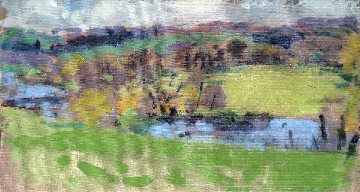 Mariaroseartist's tweet photo. In two minds to post this or not- windiest conditions I've ever painted in! Weird acid greens at this time of year. https://t.co/RE5ZRs6S5z