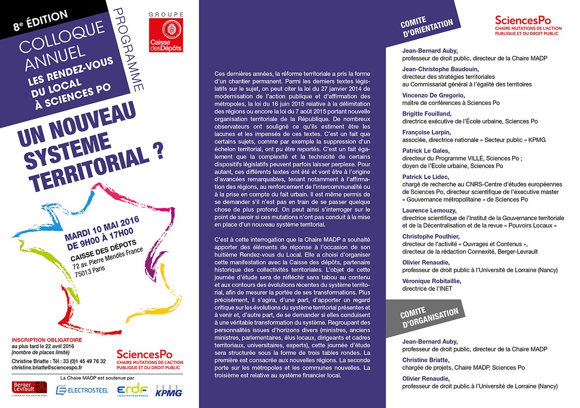 ScPoChaireMADP's tweet photo. 8ème édition des "Rendez-vous du local à Sciences Po" https://t.co/9hRVDjRVha
