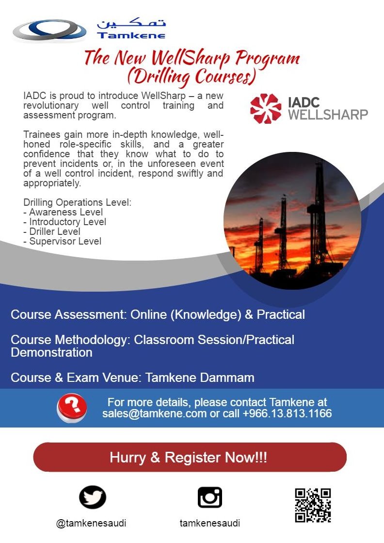 tamkenesaudi's tweet photo. From Awareness - Supervisor level, contact us for more info. #WellSharp #IADC #KSA #Driller #Tamkene https://t.co/8Z3toQefC3