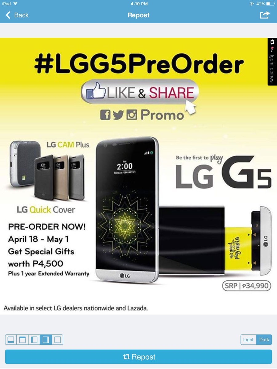 amylimos's tweet photo. Be the first to play with #LGG5! #LGG5PreOrder @LGPhilippines https://t.co/Zg4G1y6bTd