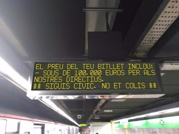 agodidactica's tweet photo. Paneles del metro de #Barcelona hackeados informan de los privilegios de sus directivos
#TecnoPower https://t.co/4bxeyp0hJs