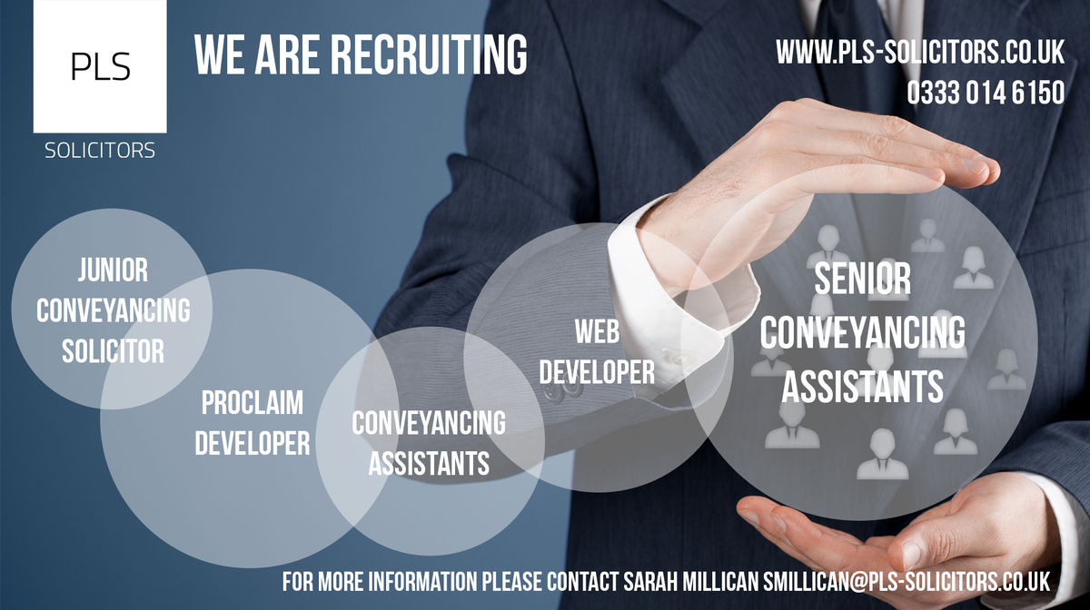 PLS_Solicitors's tweet photo. We are #recruiting #conveyancing #solicitor #WebDevelopment #proclaimdeveloper #jobs #legal #property https://t.co/7ZP7Vzr3zD