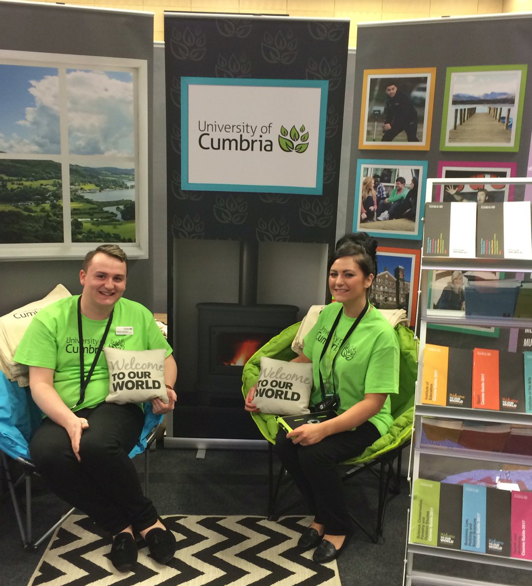 UoCRecruitment's tweet photo. Matthew, Carla &amp; Jeff are @ucasevents Tyneside today! Come along to stand 31 to chat to us about @CumbriaUni courses https://t.co/dpOkv0UUa3