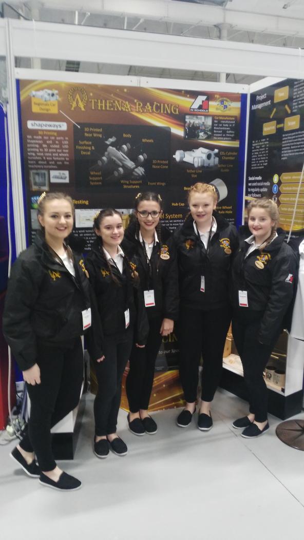 F1inSchoolsIRL's tweet photo. Check out those hair pieces! @athenaracing16 are channelling the Greek Goddess today #F1inSchools #TechWeekIrl https://t.co/lOaqSr5vdi