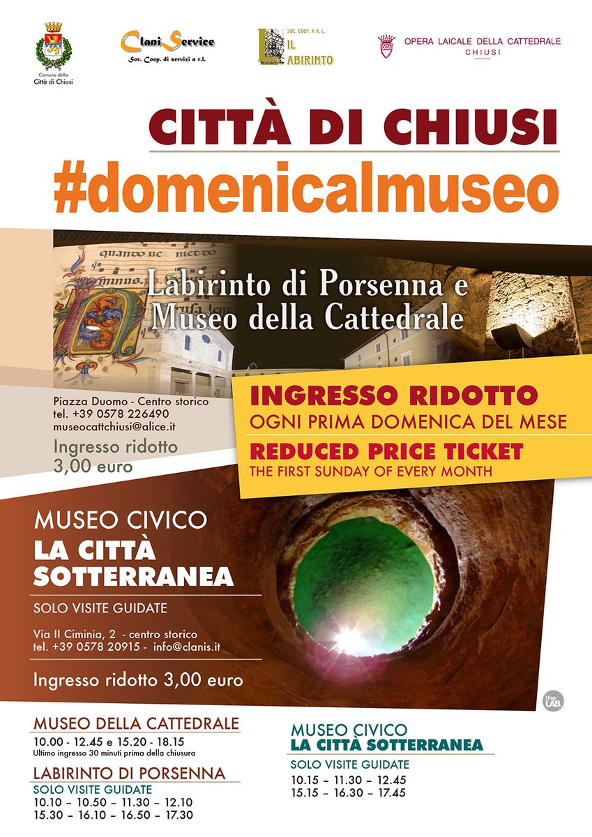Domenica 1 Maggio tutti al <a href="/civicochiusi/">Chiusi Sotterranea</a> ! Nuovi orari estivi e BIGLIETTO RIDOTTO! #domenicalmuseo