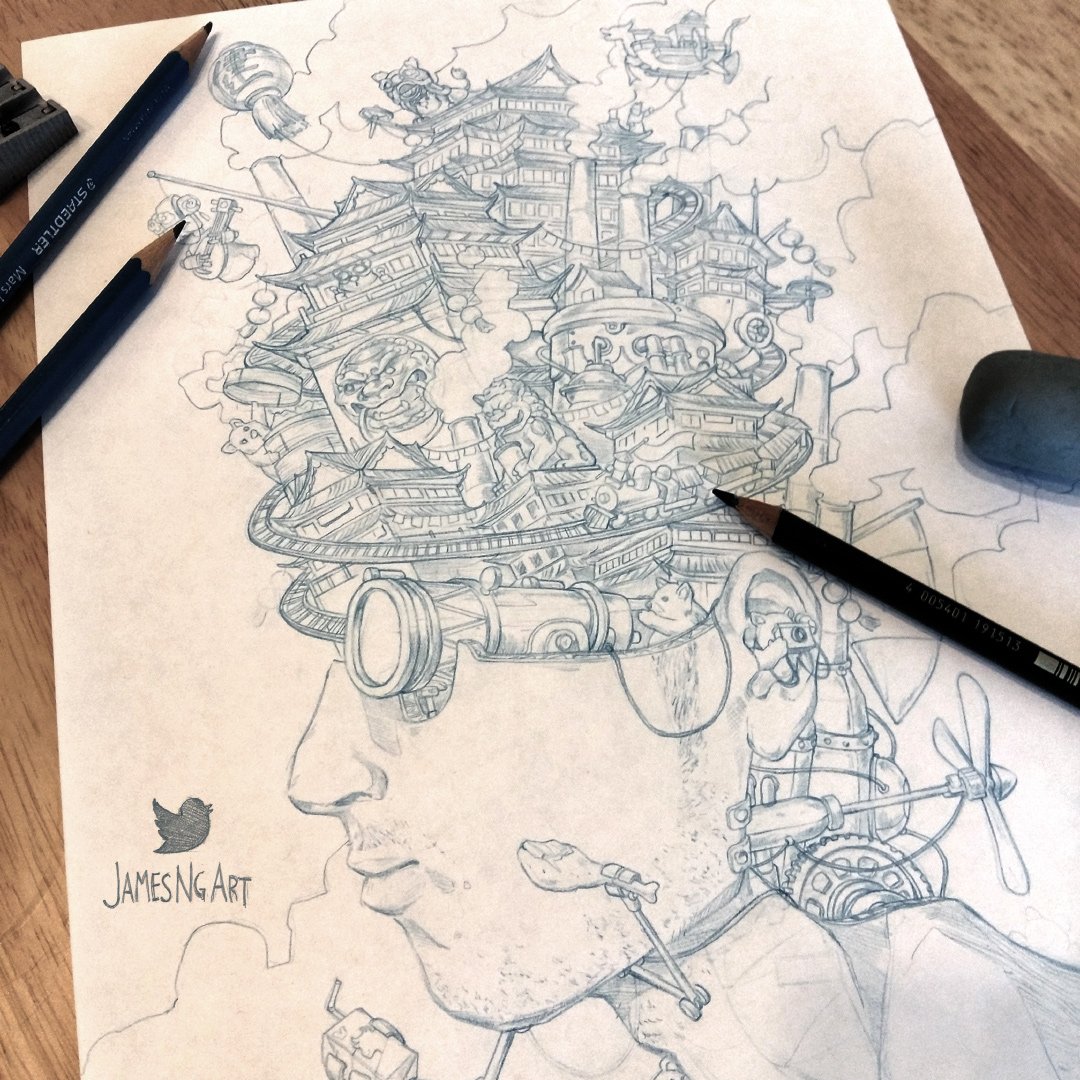 JamesNgArt's tweet photo. Been awhile that I "drew for myself" this was alot fun. Will color &amp; use for my new business card :) #Steampunk https://t.co/YJCUtzDzv8