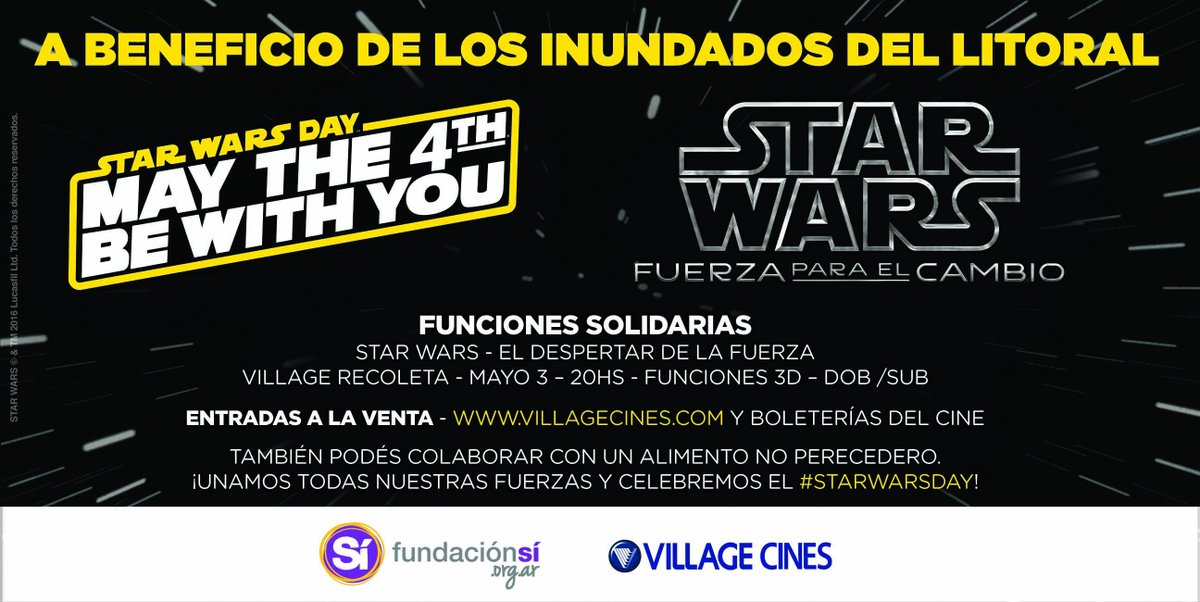 sifundacion's tweet photo. STAR WARS - Función a beneficio de los afectados por las inundaciones en el litoral. SUMATE! https://t.co/fkehJqEL1O