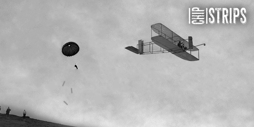 Chip_Strips's tweet photo. 1911 - Grant Morton was one of the first parachute jumpers. Some say that he actually jumped after his Chip Strips. https://t.co/lSnE3Dx7Ch