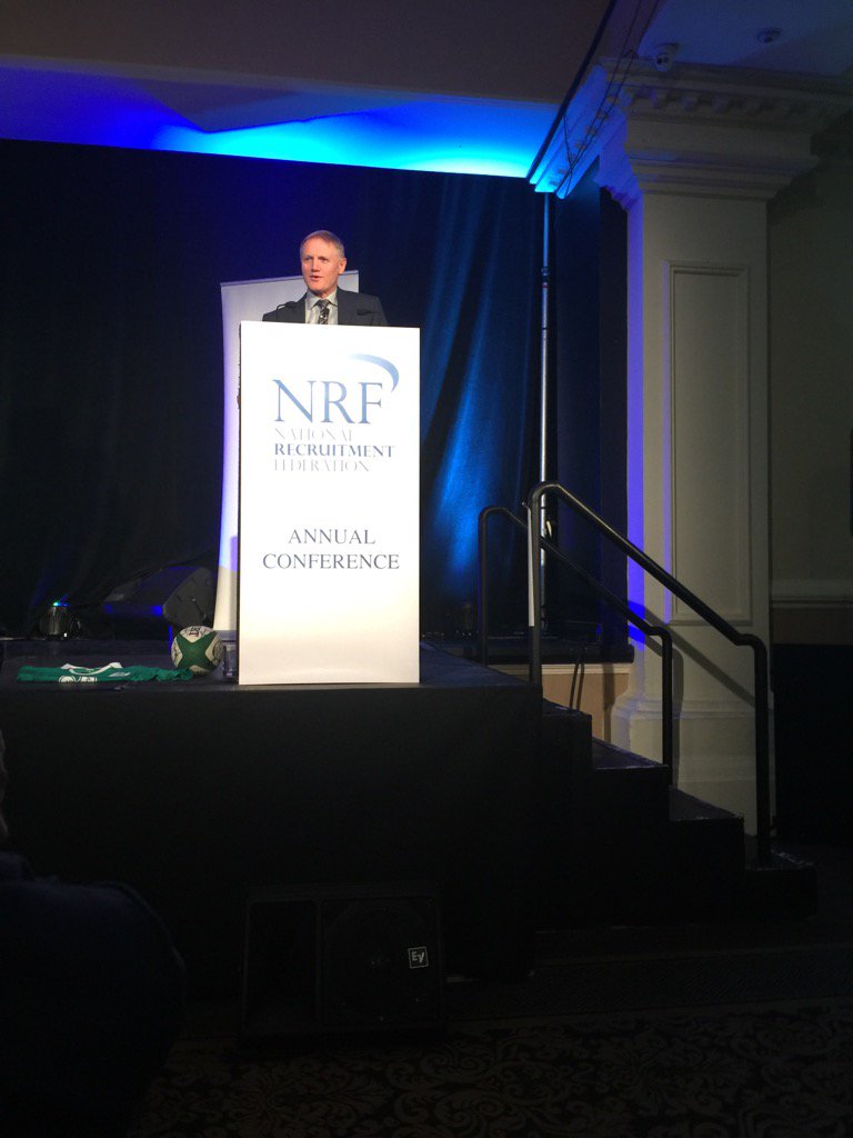 BarbaraMcGrath7's tweet photo. Joe Schmidt takes to the stage @NRFIreland @kevingreenrec @osborne_tweets #NRFConf https://t.co/9VEE6Smqth