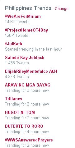 katrynleonor's tweet photo. ATM: Trending @ Number 1 spot! #WeAreForMiriam https://t.co/OaWwWsQE8G