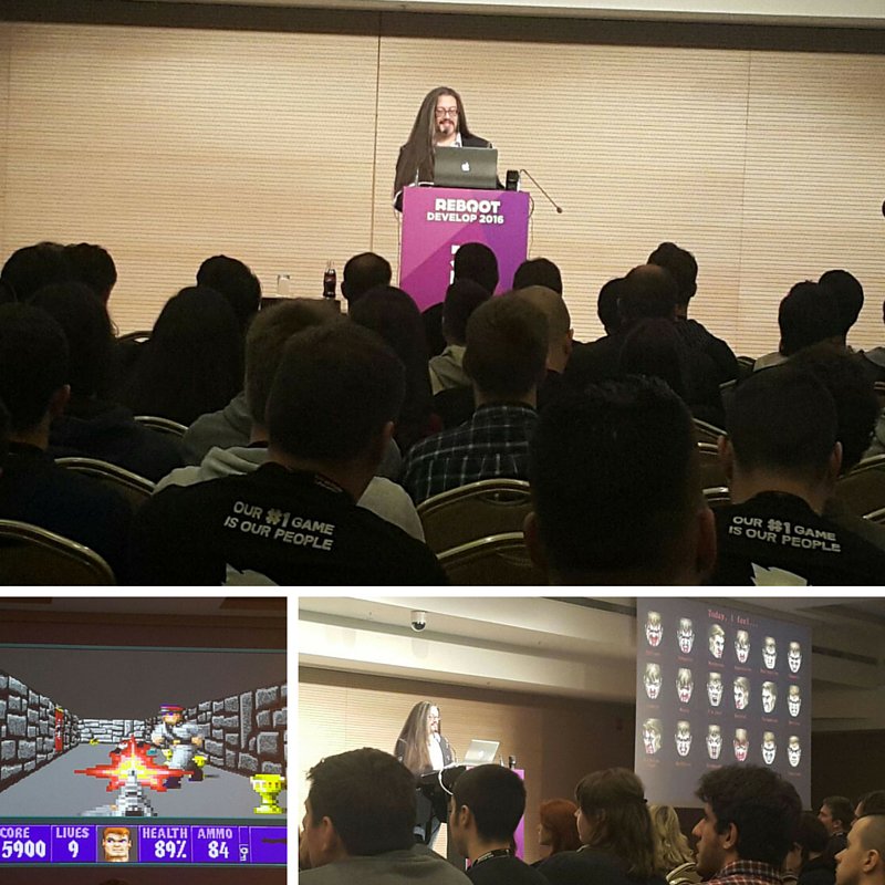 BrojkaP's tweet photo. How to make games great again with @romero 
#indiedev just got more exciting #rebootdevelop https://t.co/v7Ld0MR05f
