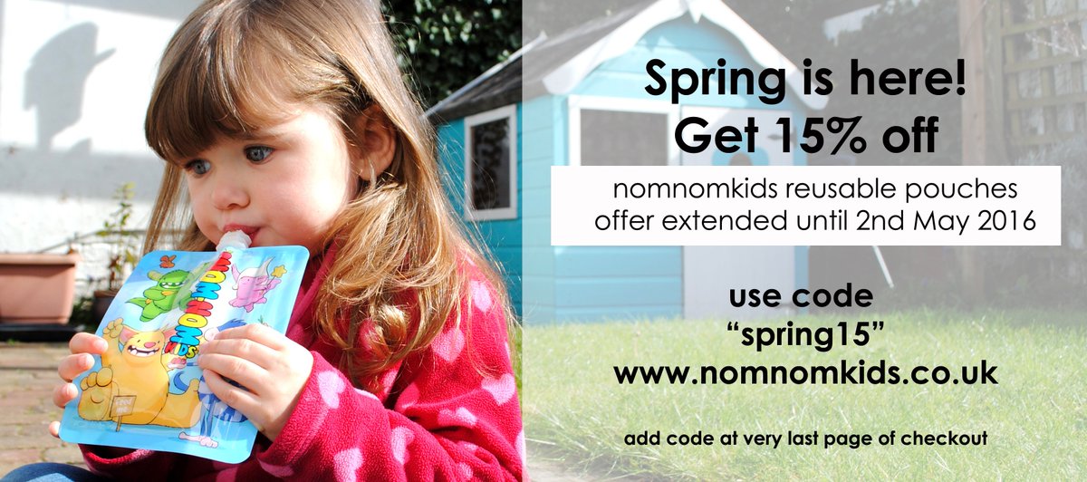15% off until Monday 2nd May
use code "spring15" at checkout
#discountcode #offer #discount 
nomnomkids.co.uk