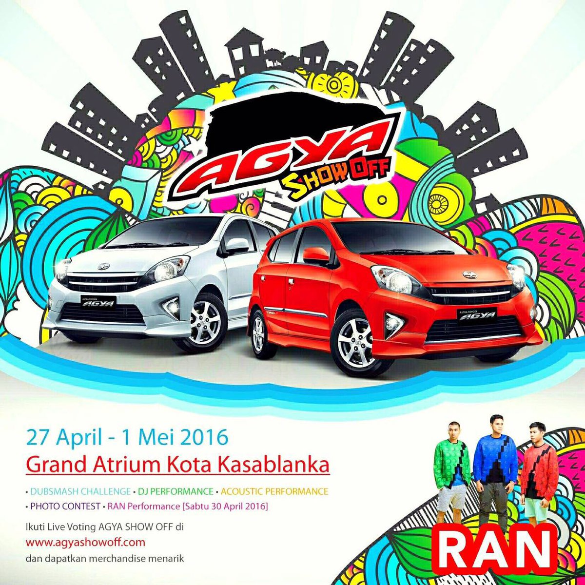 #RANSchedule Sabtu 30 April 2016 | #AgyaShowOffJKT <a href="/ToyotaID/">Toyota Indonesia</a> | <a href="/kotakasablanka/">Kota Kasablanka</a> | 7PM | Free Event