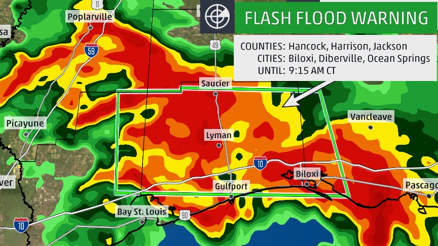 NEW: Flash flood emergency for Mississippi Gulf Coast, including Biloxi, Gulfport. Water rescue reported.