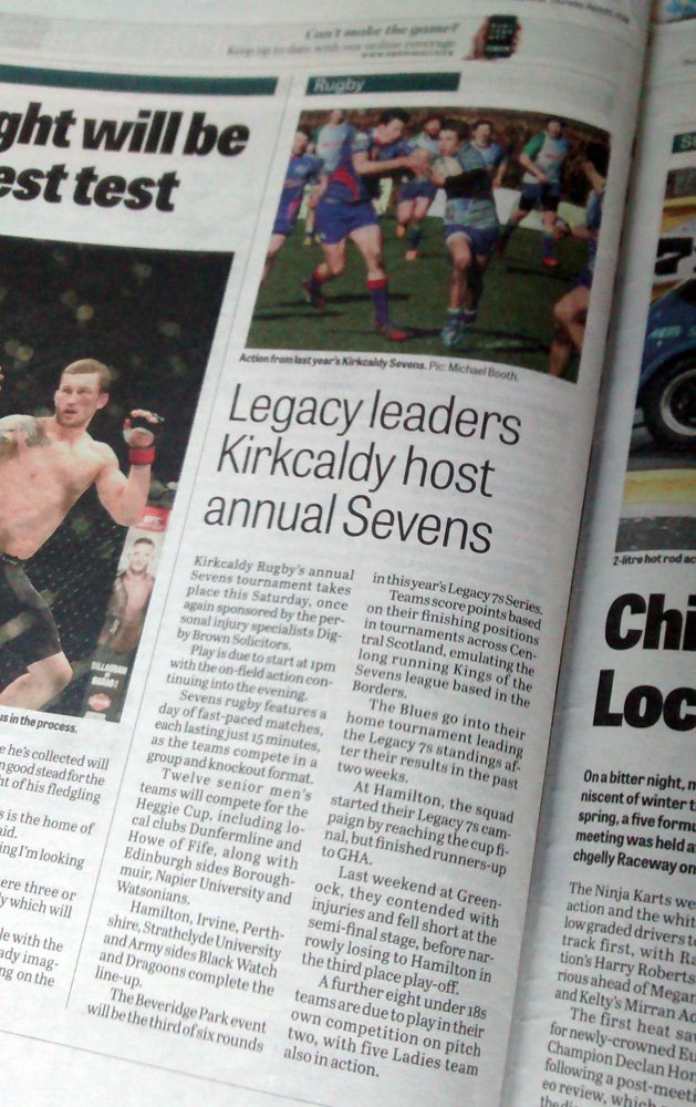 kirkcaldyrugby's tweet photo. Kirkcaldy Sevens preview in this week's @FFP - if you're coming along on Saturday please bring some sunshine! 🌞 https://t.co/5XNlBp9LBl