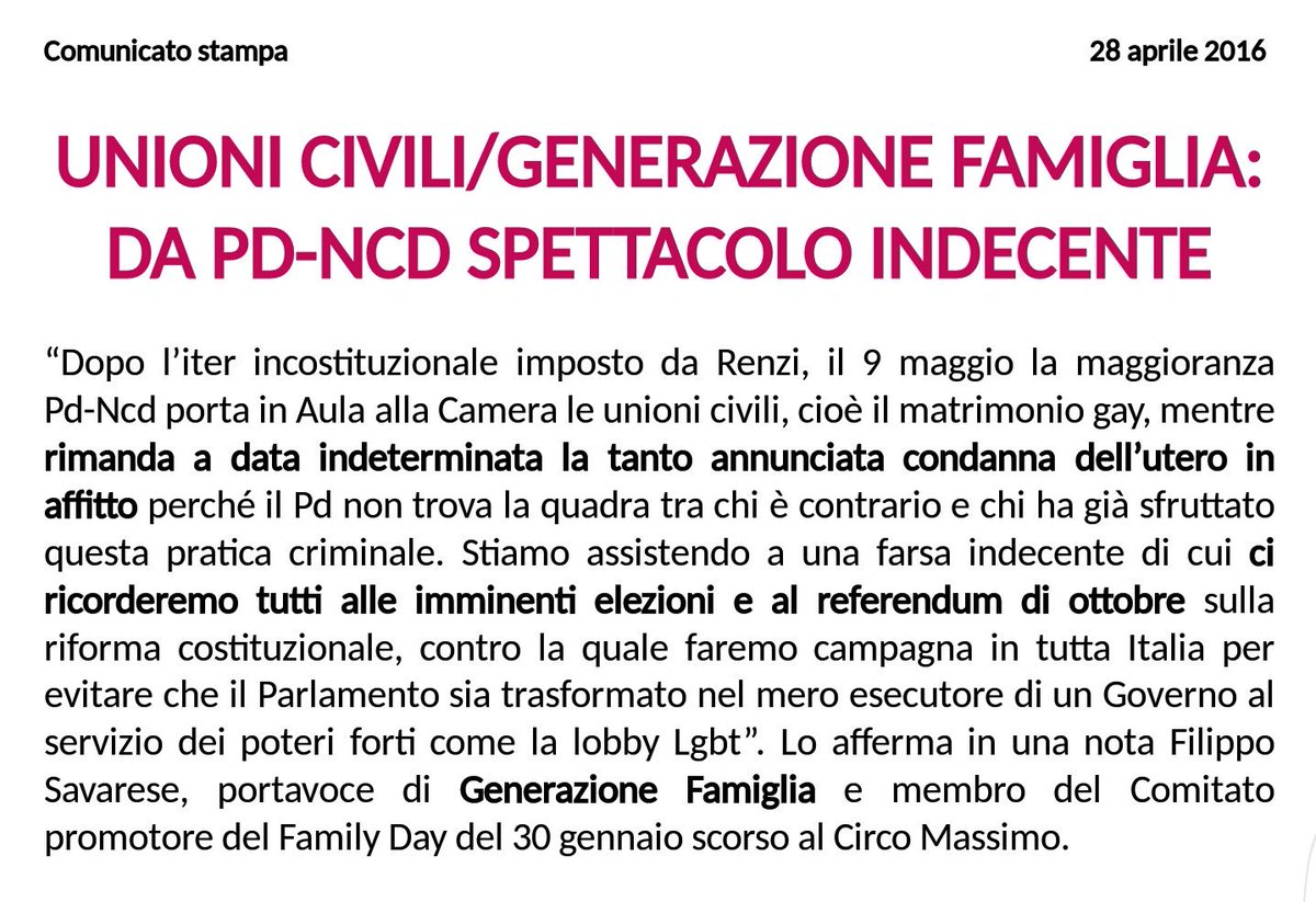 ProVitaFamiglia's tweet photo. Da Pd&amp;Ncd una farsa indecente su #unionicivili e #UteroInAffitto. #Renziciricorderemo al referendum di ottobre https://t.co/JVEC0uOski