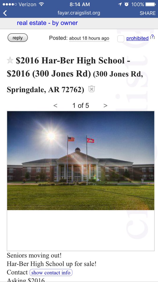 NWAProblems's tweet image. Someone put Har-Ber High School for sale on Craigslist 😂😂 #NwaProblems fayar.craigslist.org/reo/5559512705…