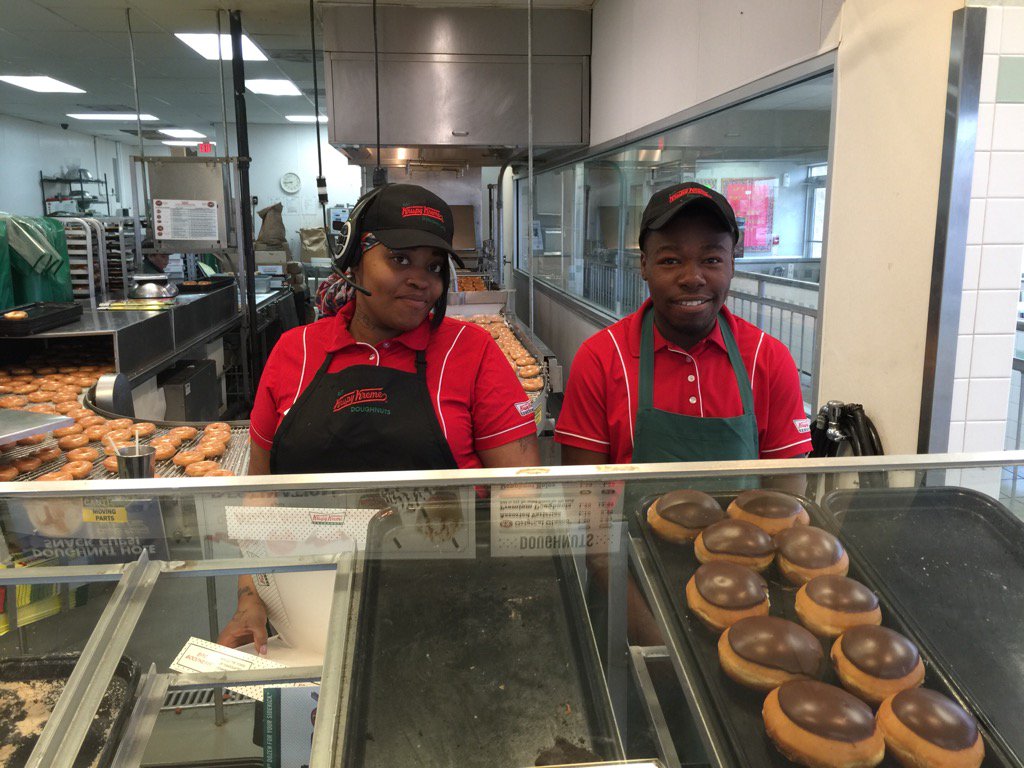 wumdc's tweet photo. With a couple of superheroes today in #MKE @krispykreme https://t.co/qswwGdSmVZ