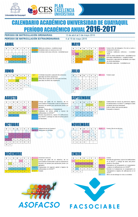 FACSOCIABLE's tweet photo. CALENDARIO ACADÉMICO UNIVERSIDAD DE GUAYAQUIL: PERÍODO ACADÉMICO ANUAL 2016-2017 https://t.co/sjEwpeEAe8