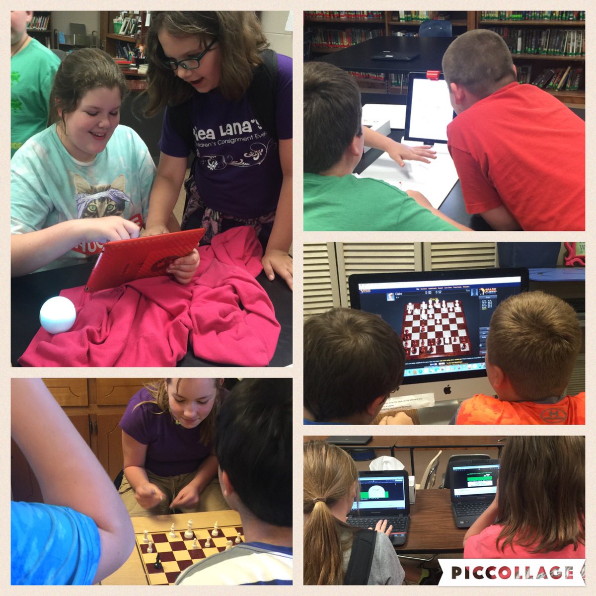 BMSMediaCenter1's tweet image. The library was a happening place at recess today! @PlayOsmo @Sphero @oregontrail #digitalchess #oldschoolchess