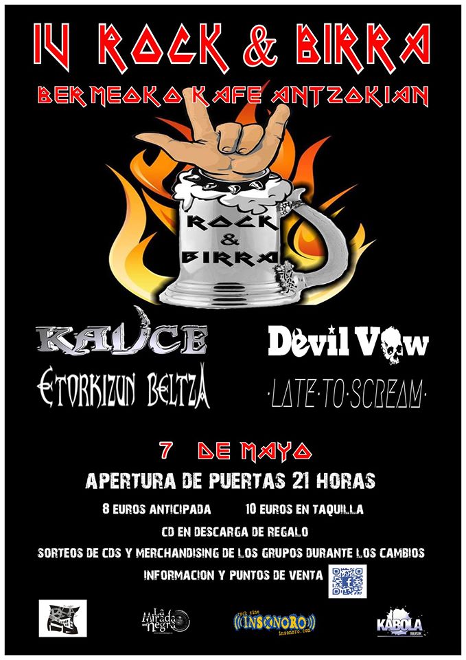 EtorkizunBBand's tweet photo. iepa! Proximo concierto en @AntzokiBermeo Sabado 7 de Mayo Festi #RockAndBirra + @latetoscream @KAUCEMETAL #DevilVow https://t.co/PpYvC6DuUk