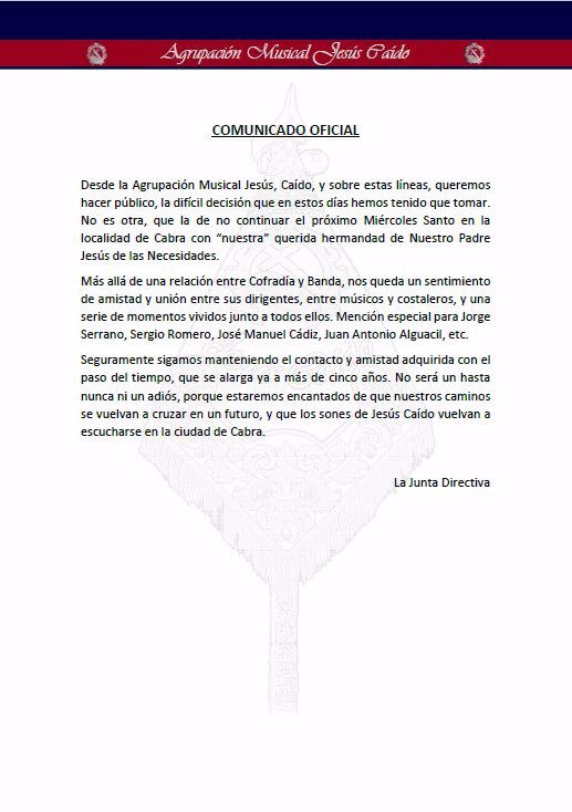 AMJesusCaido's tweet photo. COMUNICADO OFICIAL: https://t.co/fn2aM05Fem