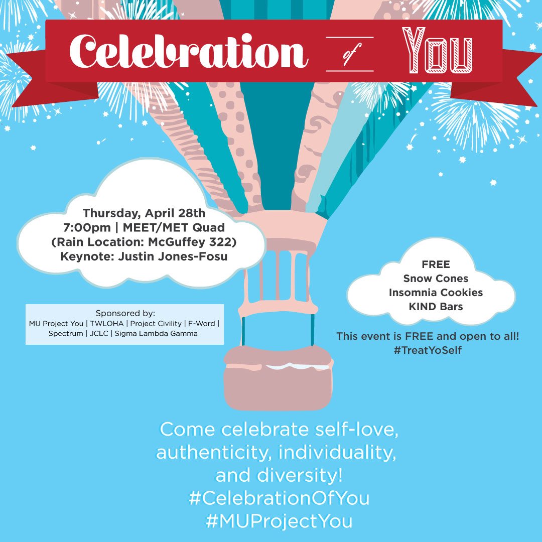 MUProjectYou's tweet photo. It was a bit gloomy this morning, but now the sun is here to stay! Come celebrate with us tonight! #MiamiOH https://t.co/lYncLBgICq