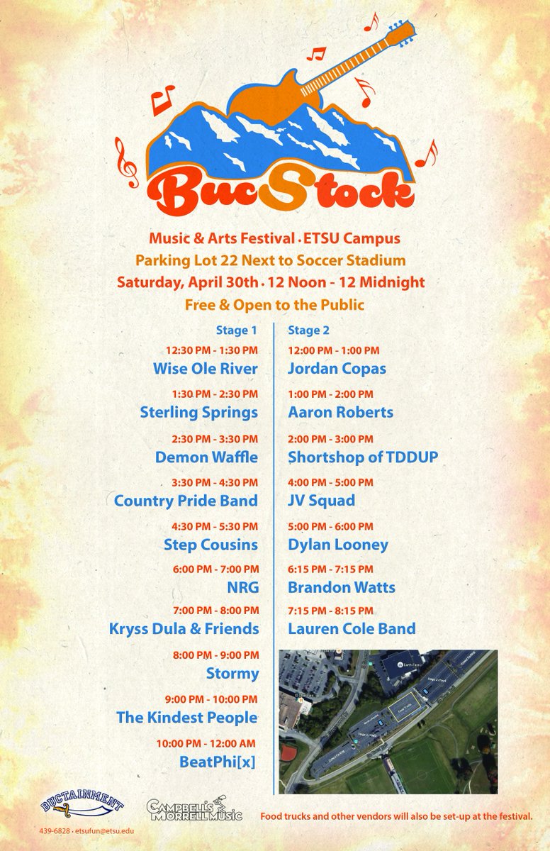 It's going to be fun from 12 noon to 12 midnight at <a href="/buctainment/">ETSU Buctainment</a> Bucstock festival this Saturday. Don't miss out!
