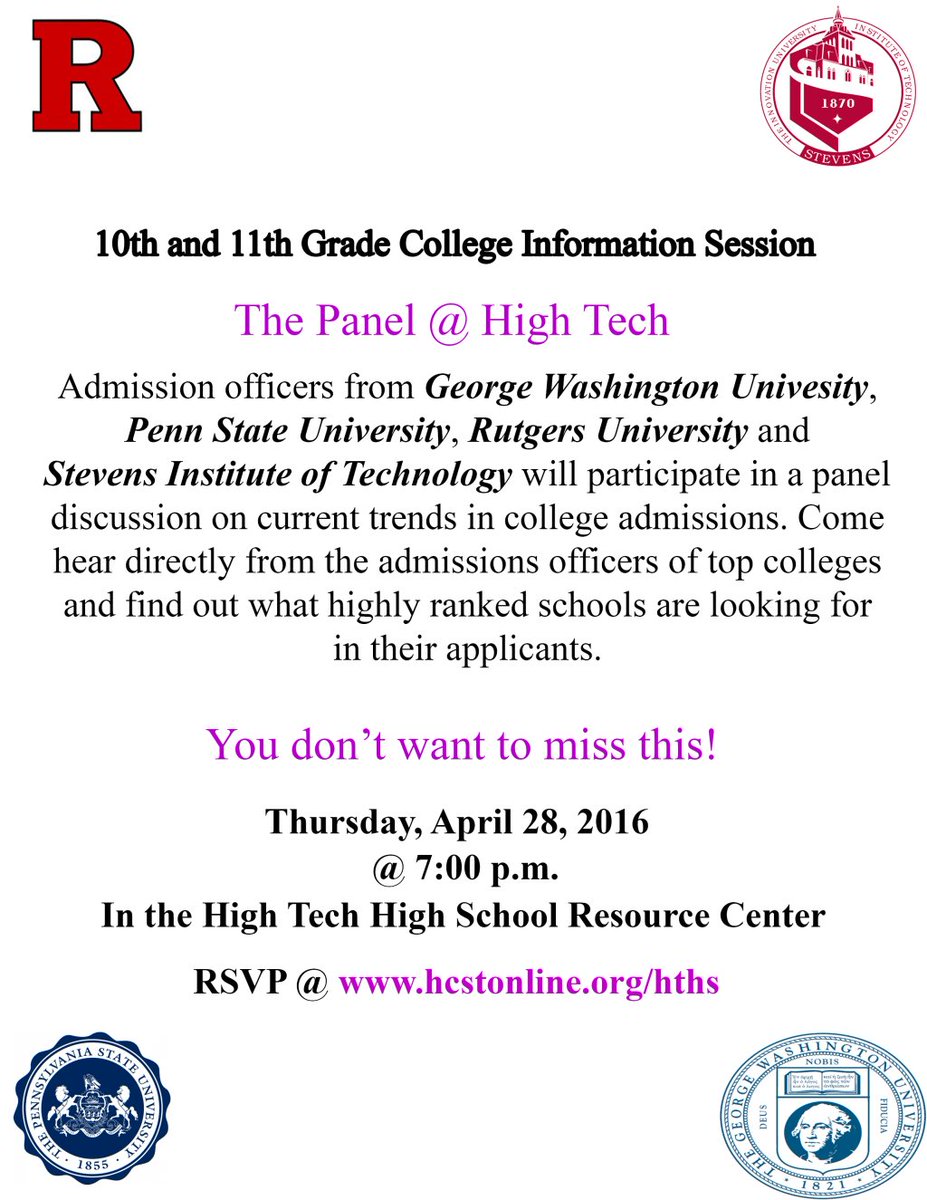 HTHSnews's tweet photo. Tonight: College Information Session &amp; Panel Discussion at High Tech https://t.co/JJoYzF5XL8 https://t.co/9nrZ6nlnfb