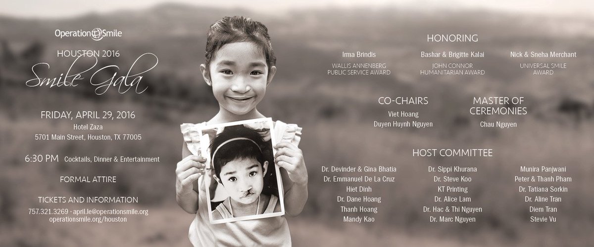 operationsmile's tweet photo. Today is your last chance to get tix for the 2016 Houston Smile Gala! Visit https://t.co/YBtmfS6UMK for more info. https://t.co/iG67AxESz3