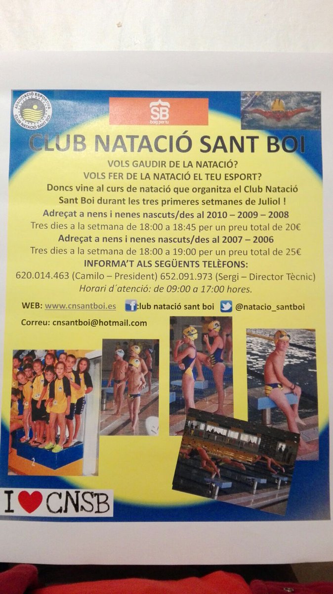 camilo1569's tweet photo. @AjSantBoi CN SANT BOI. Vols fer de la natació el teu esport?
VINE AMB NOSALTRES. https://t.co/4YCs34pq6f