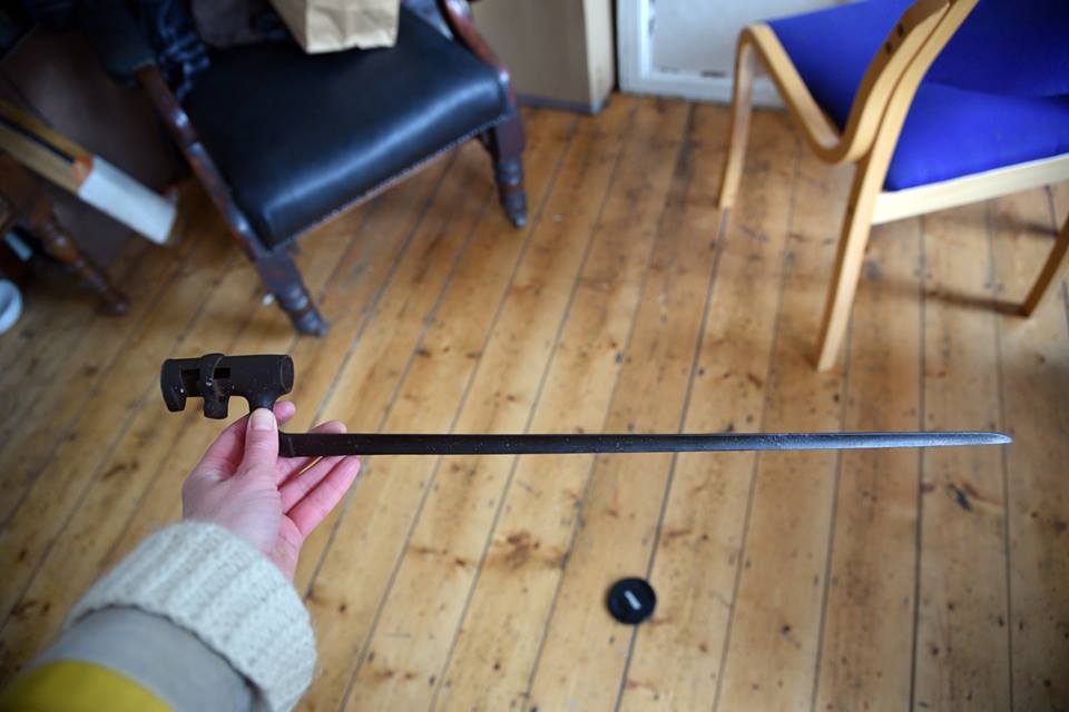 archaeology1916's tweet photo. Bayonet found in the Mendicity Institution during building works in 1950s. Is it from the #1916Rising? https://t.co/WUzCn6TCEG
