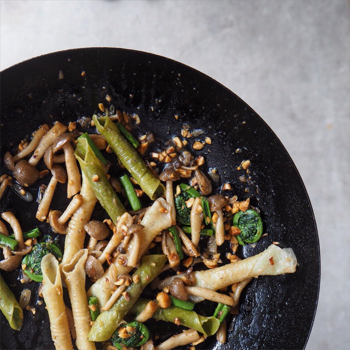 sourdough &amp; ramp garganelli with hazelnuts, brown butter, mushrooms and fiddle heads coming soon to @saffronmpls