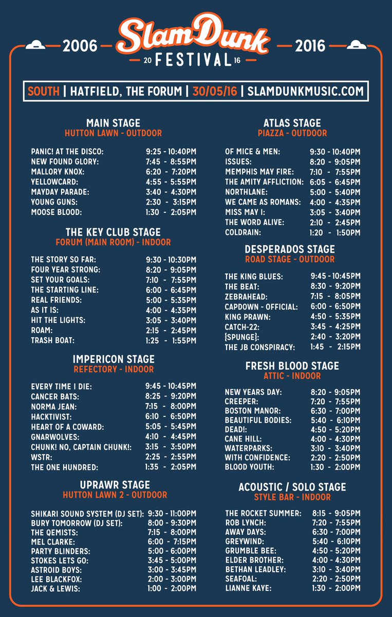 Slam Dunk Festival Stage Times For Sdf16 South Theforumherts T Co Ng4yhvwosv