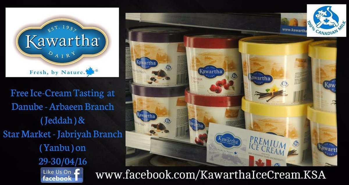 KawarthaICKSA's tweet photo. Free #KawarthaIceCreamKSA Tasting in #Danube #Jeddah Arbaeen Branch &amp; #StarSuperStores - Jabriyah Branch ON 29-30/04 https://t.co/lXeudq8EEN