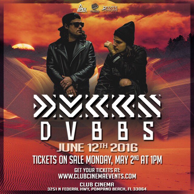 apex_presents's tweet photo. @apex_presents proud to announce the return of @DVBBS! Who's ready for the biggest Summer Kick-Off Party?!🔥 #APEX https://t.co/9rMaE2WlEb